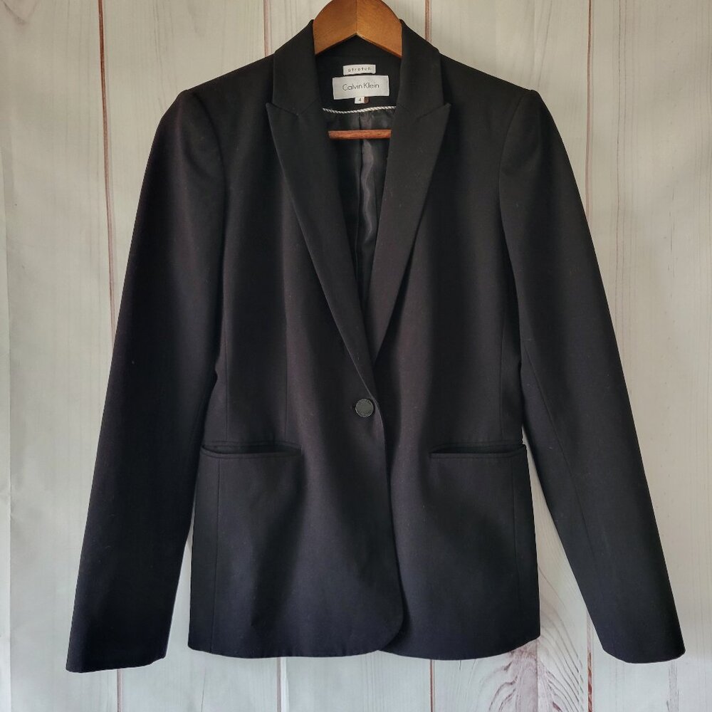 Calvin Klein One Button Knit Blazer, Women’s 4 Stretch, Black, Business Blazer